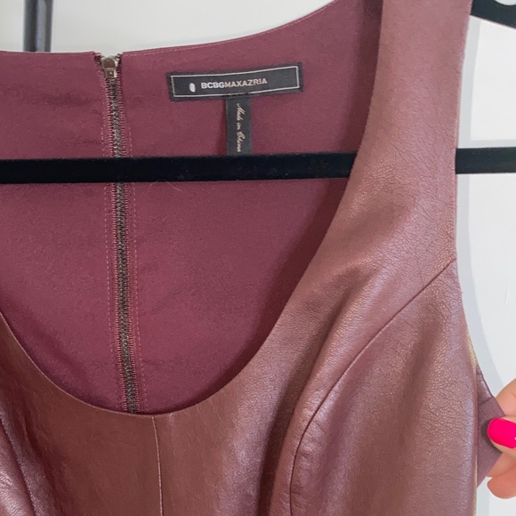 BCBGMaxAzria Burgundy Faux Leather Peplum Top - Picture 4 of 11